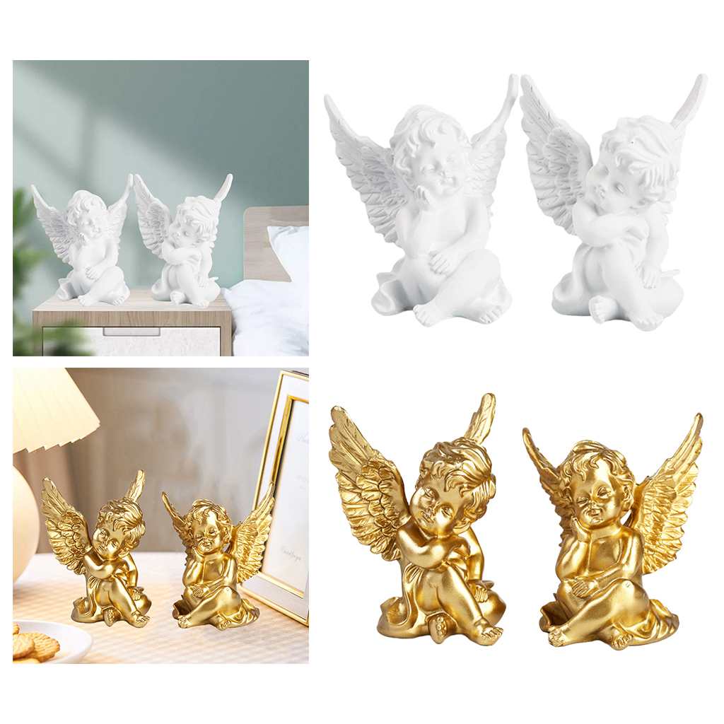 2pcs Garden Ornament Fairy Figurine Cupid Angel Statue Tabletop Cherub Decor