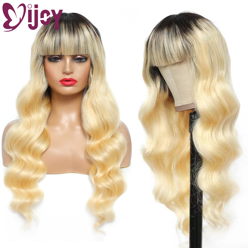Onda do Corpo Perucas de Cabelo Humano com Franja Perucas para Mulher Loira Ijoy Brasileiro Remy Humano Máquina Cheia Feita 1b 613 2 High Quality Apliques e perucas