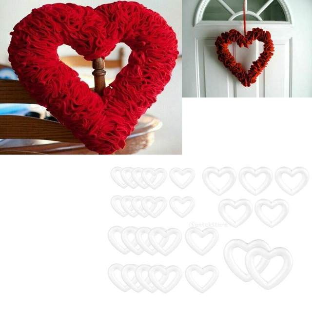 Foam Hearts - Hollow Shapes Wreath Crafts Ball Love Shaped, Customize w/  Flowers, Paint, Rope, Twine, Ribbon,, Embellishments - 2PCS/20CM