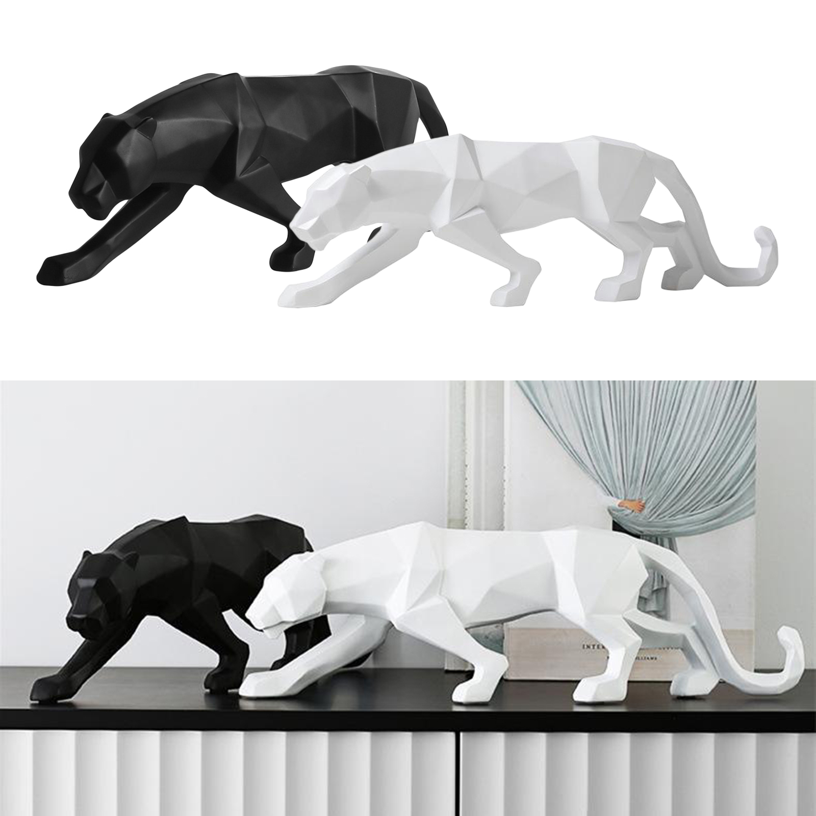 Modern Leopard Sculptures, Panther Collectible Figures, Resin Animal Statues, Wildlife Desk Decor, Office