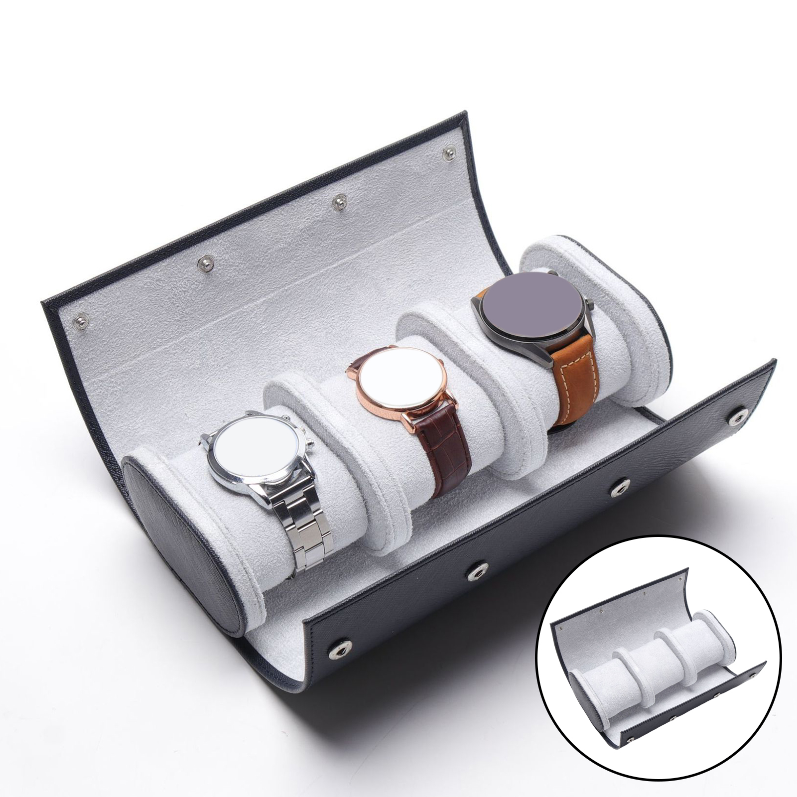 Leather Watch Roll Travel Case Cylinder Watch Storage Case Accessories Gifts for Business Journey Presents Father's Day 1PC