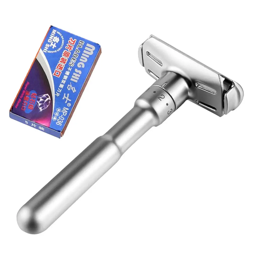 Adjustable Safety Razor Double Edge Classic Mens Shaving Tool 1-6 Level Sharpness Adjustment Shaver with 5 Blades