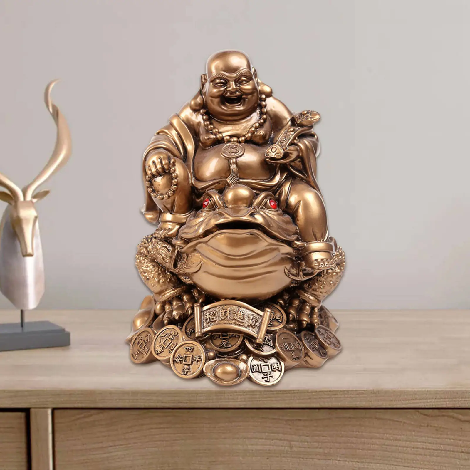 Laughing Buddha Chinese Golden Frog Toad for Feng Shui Ornament Home Marriage Anniversary Housewarming Birthday