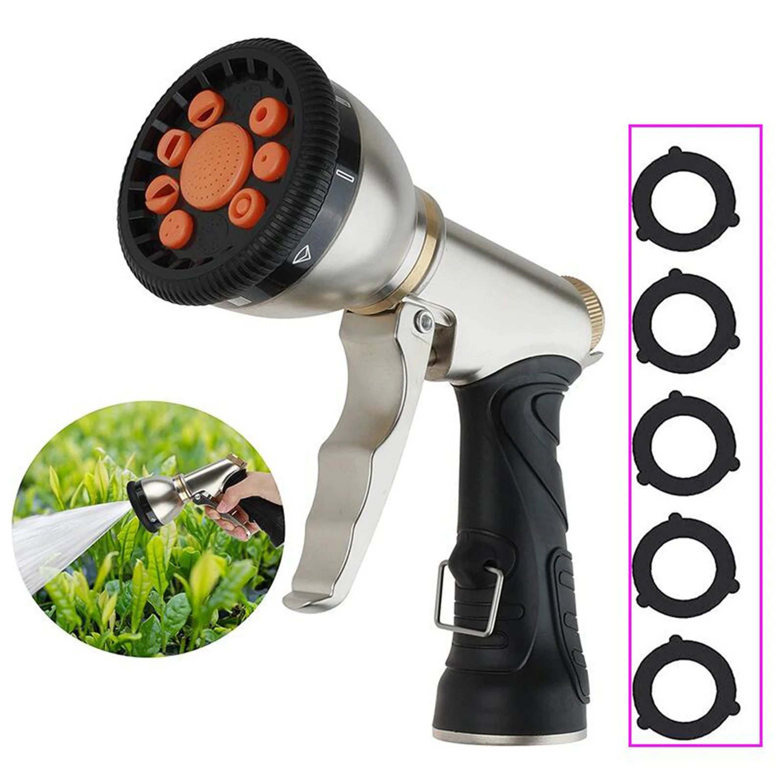 Metal High Pressure Jet Garden Water Hose Spray Nozzle 9 Adjustable Spray Modes, Durability Leak-Proof