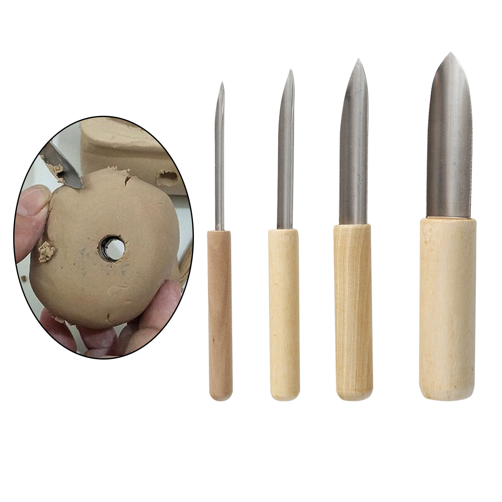 4x Pro Clay Hole Cutters Punch Circle Pottery Clay Sculpture Wooden Drawing Polymer Marking Drilling Student Ceramic Tool