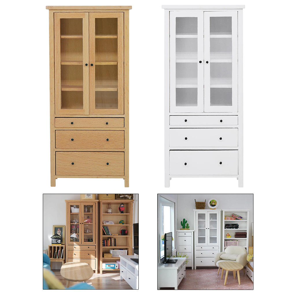 1/10 Scale Miniature Dollhouse Furniture Mini Glass Cabinet Bookcase Model Toys for Kids, for Mini Living Room Study Decoration