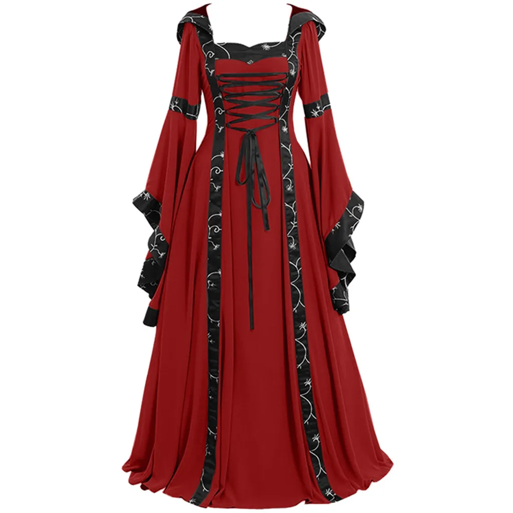 Women's Vintage Celtic Medieval Floor Length Renaissance Gothic Cosplay Dress ZEFOTIM Womens Medieval Dress 