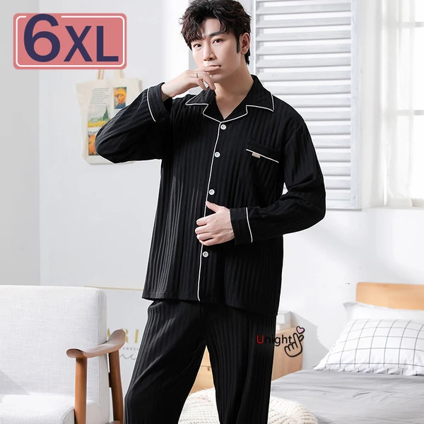 mens sleepwear set Men Sleepwear oversized 5X Pajamas for Male Home Clothes 100% Cotton Aldult Pijama Cardigan Casual Striped Nightwear 110kg wear cotton pjs