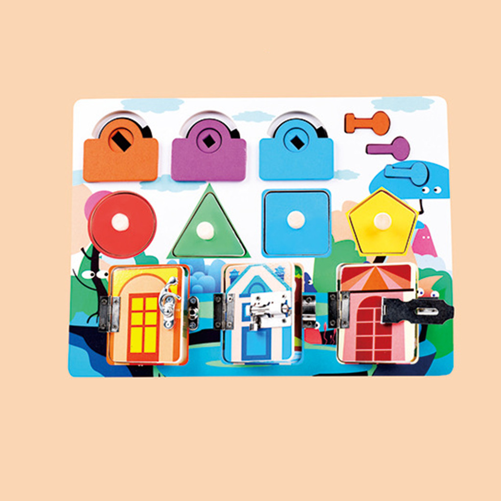 Montessori Toddler Busy Board Wooden Sensory Unlock Toys Locks Latches Board Activity Board Fine Basic Skills Travel Toy Age 3+