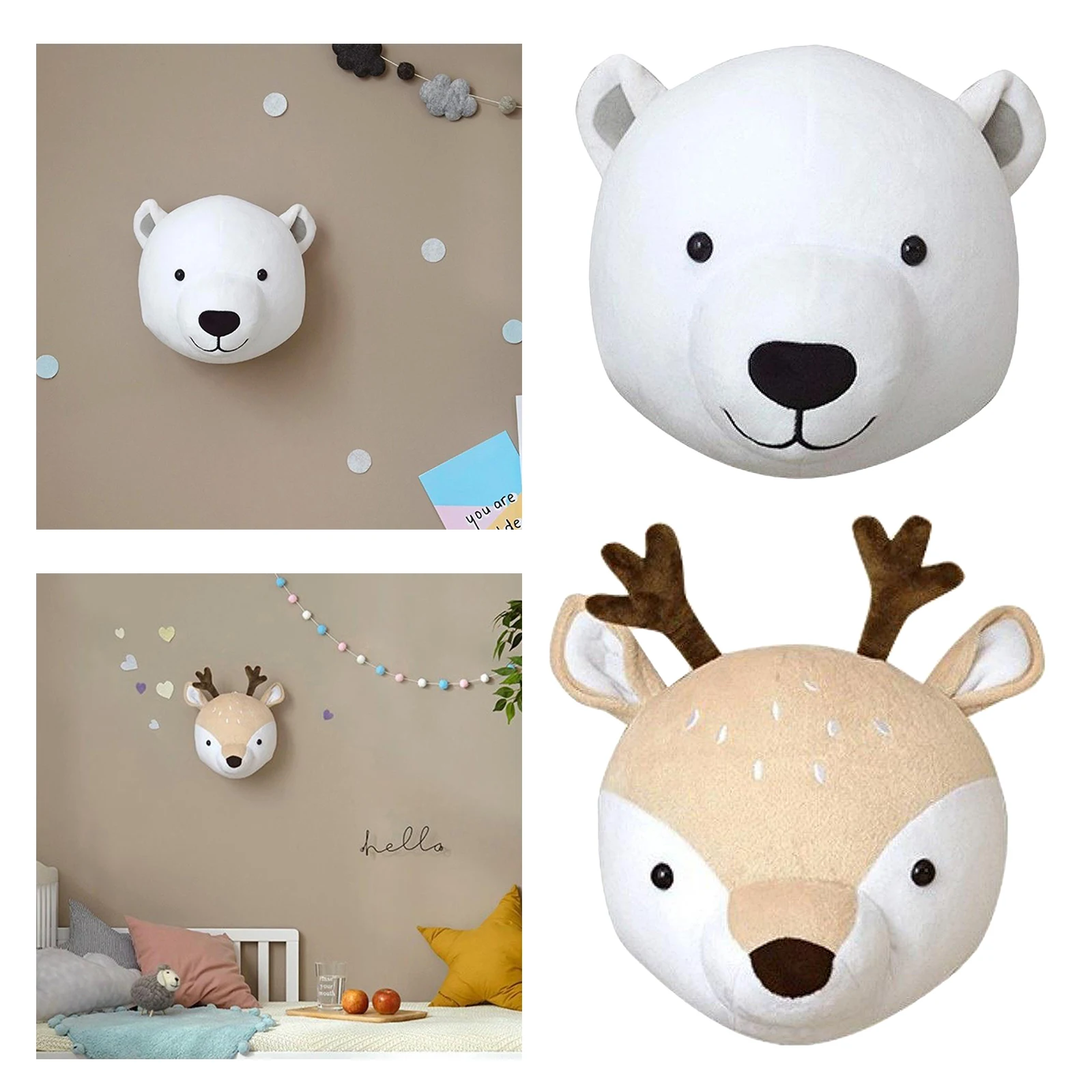 Animal Head Bear/Deer Wall ing Mount Stuffed Plush Toy Doll for Girl Baby Kid Gift Nursery Room Wall Decor