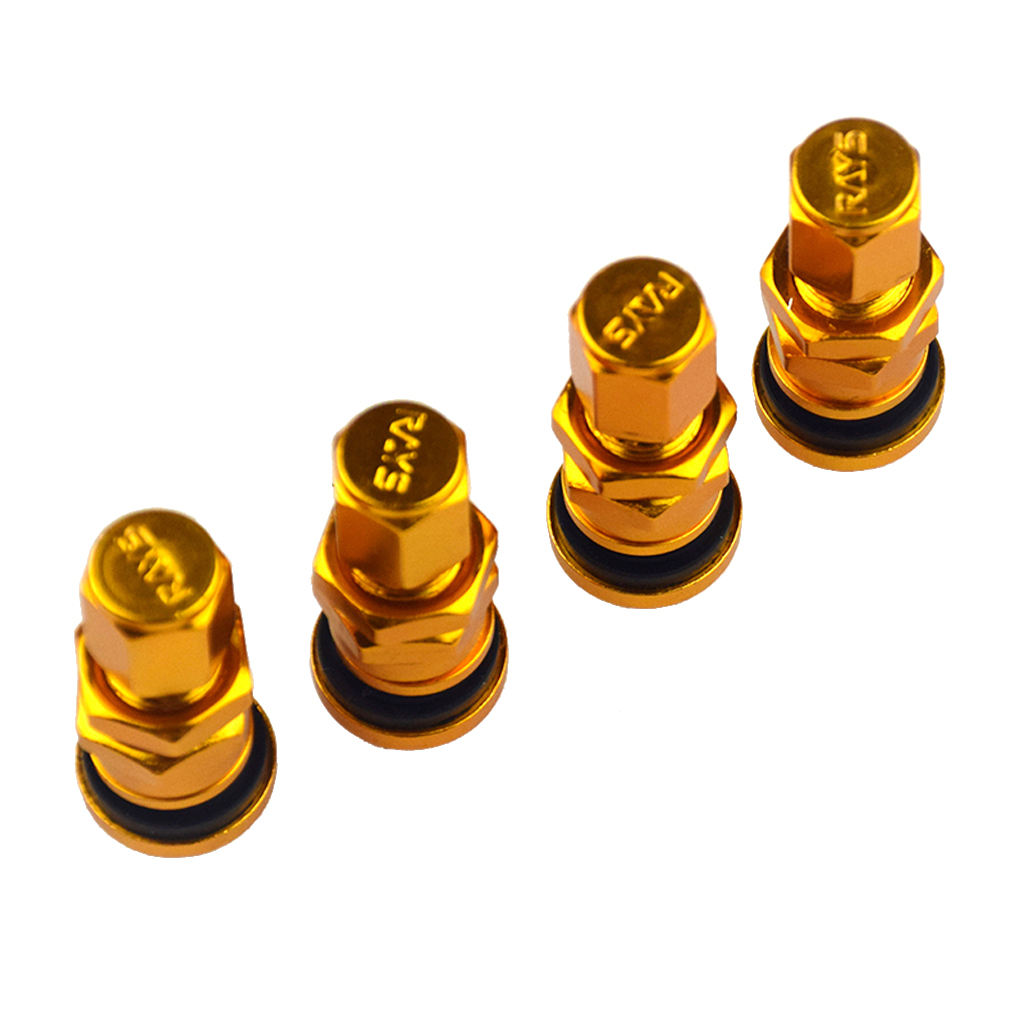 4x Aluminum Bolt-in Car Tubeless Wheel Tire Valve Stem With Dust  Golden
