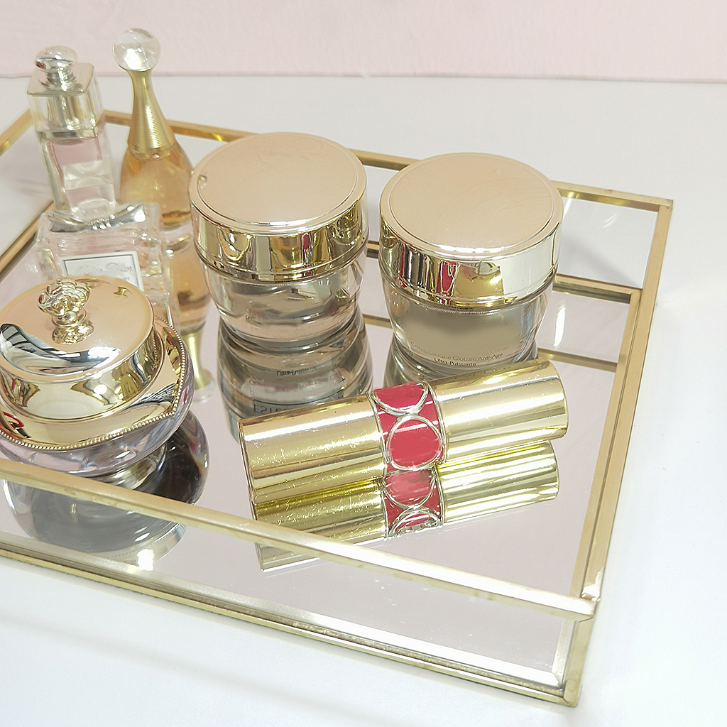 Nordic Gold Glass Mirror Decorative Storage Tray for Makeup Dessert Plate