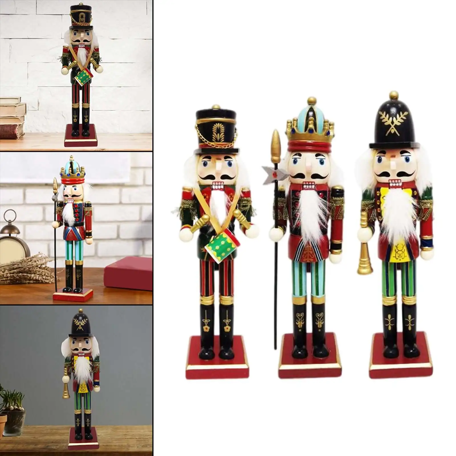 3pcs 30cm Wooden Nutcracker Soldier Ornaments Handcraft Handpainted Xmas Doll for Kids 