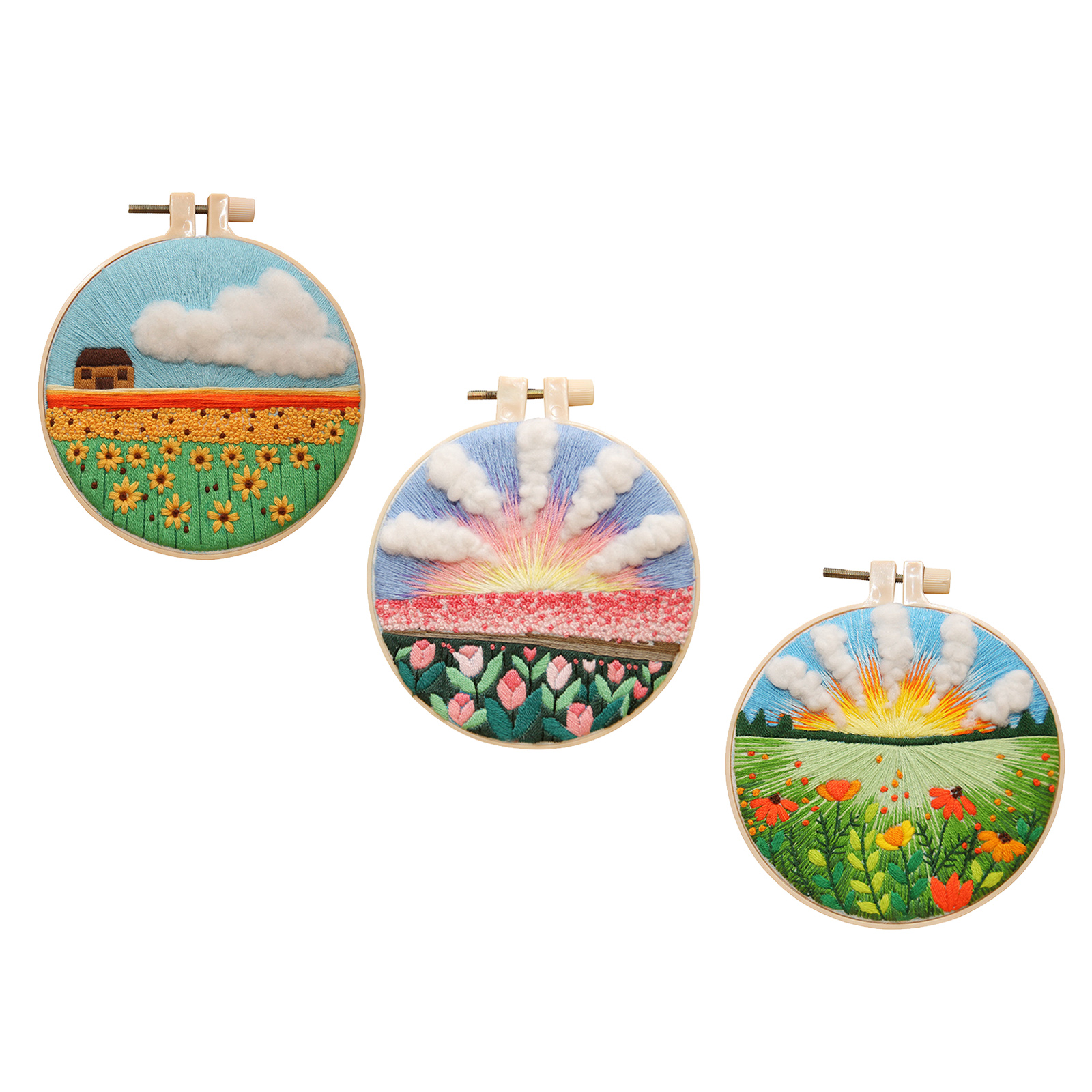 Stamped Cross Stitch Kit Home DIY Material Tools Embroidery Hoop Starter Art Handy Sewing Wall Decor Needlework for Kids Adults