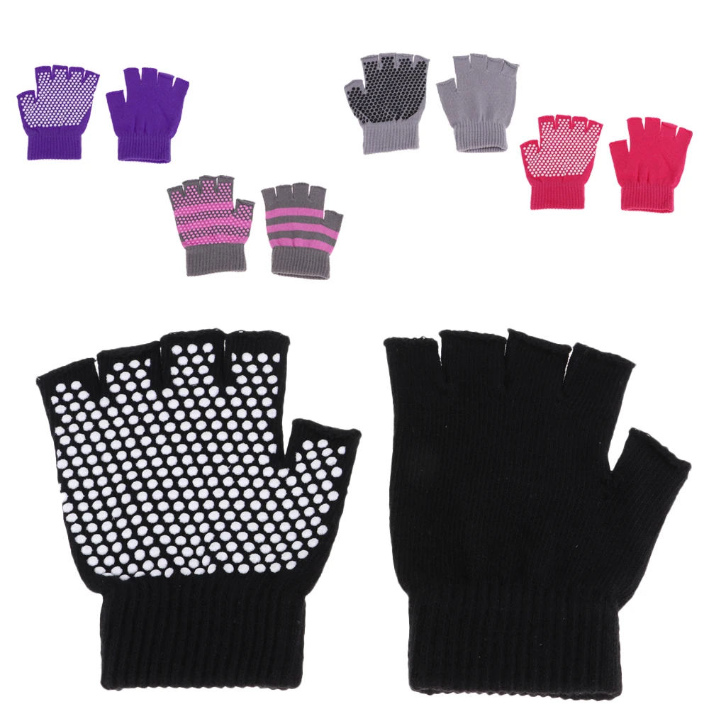 Anti-Slip Cotton Yoga Gloves Fitness Workout Half Finger Glove for Women Men Purple Pink Black Fushia Pink