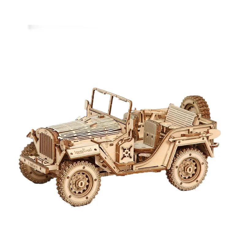 wooden diy Military jeep assembly model 3D puzzle toy game For kids adult gift 6946785110616 