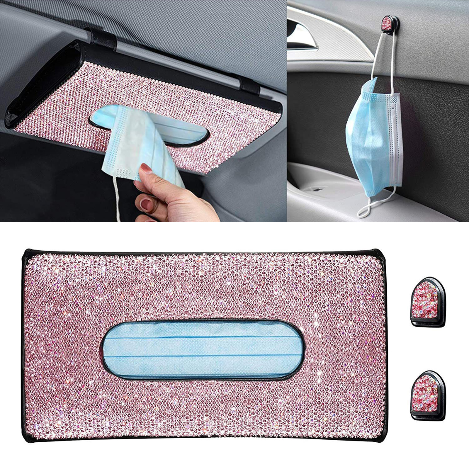 Car Tissue Holder Boat Sun Visor Napkin Box Shining Clip Hook Mask Hanger