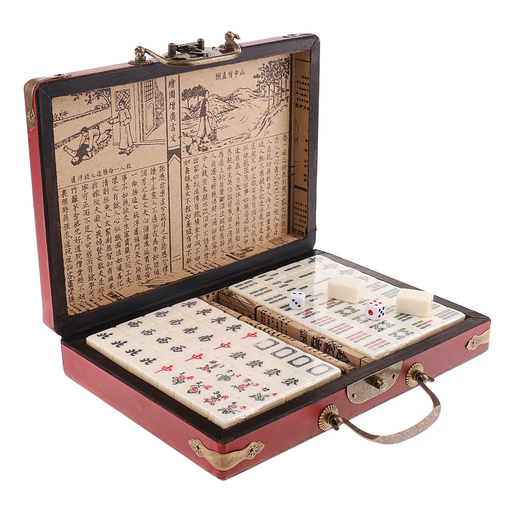 Traditioanl Board Game Chinese Antique Mahjong 144 Miniature in 23x16.2x4.5cm