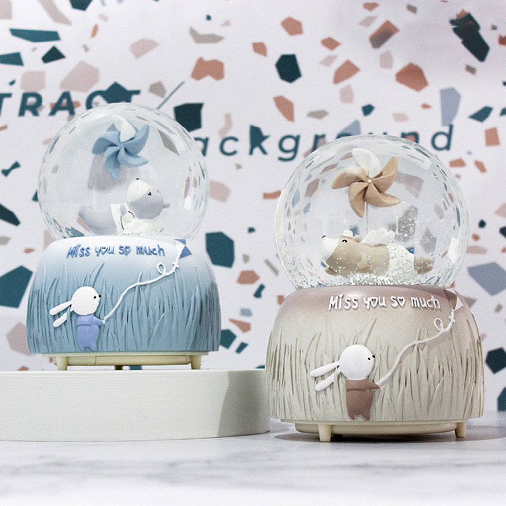 Crystal Ball Glowing Snow Globe Music Box Night Light Ornaments for Mom Kids Daughter Son