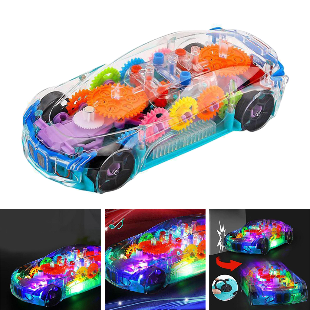 Electric Toy Car Universal Gear Mechanical Concept Colorful Light Music Cartoon Transparent Toy Car