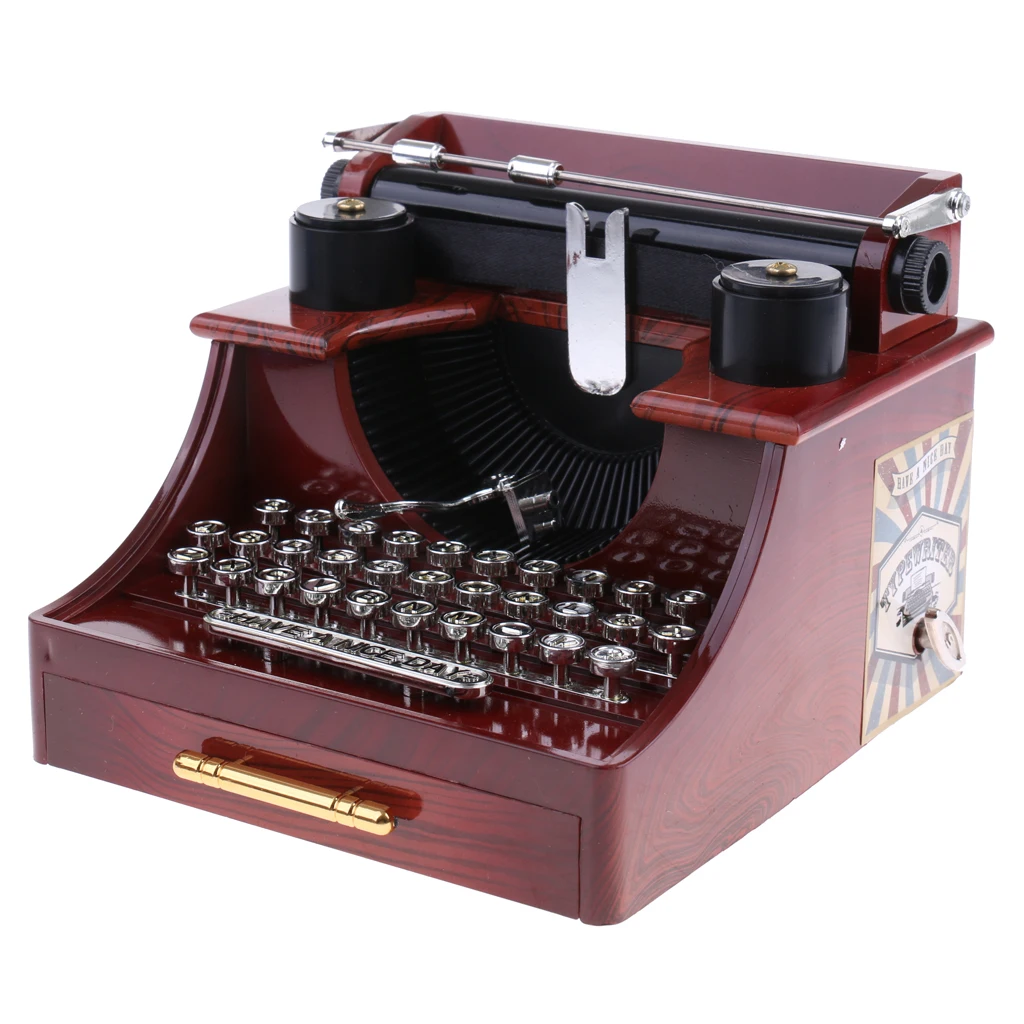 Old-fashioned Mechanical Typewriter Music Box Toy Table Decor Birthday Gift