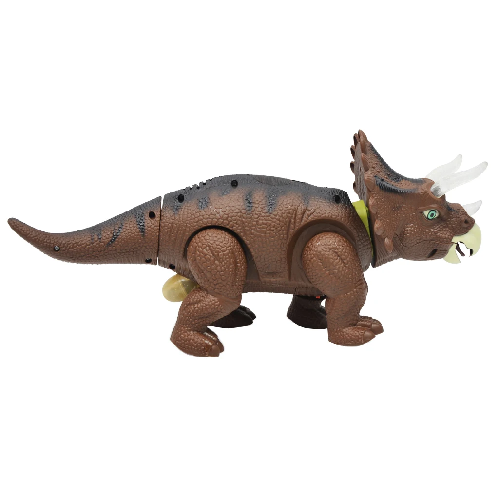 Walking Laying Egg Triceratop Battery Powered Dinosaur Sound Light Toy Brown