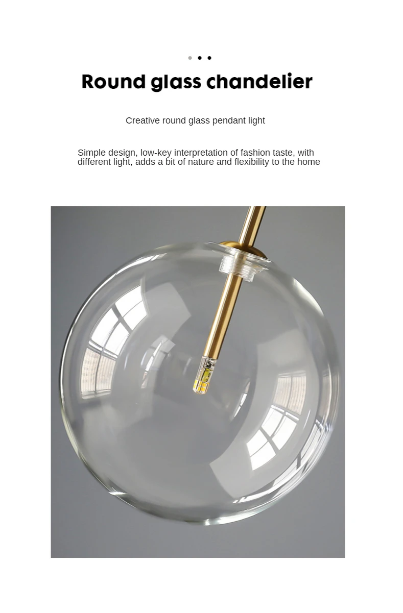 Luminária pendente de vidro, moderna, led, bola