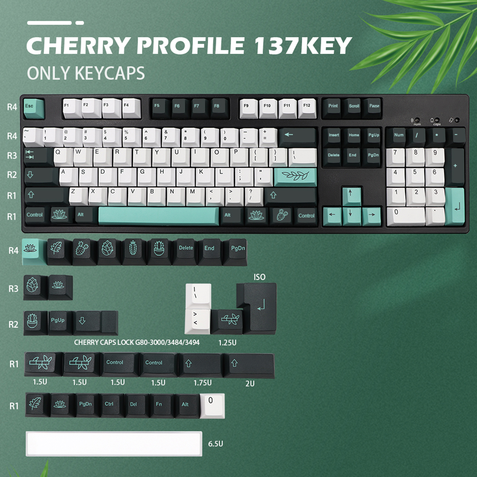 137-Key PBT Plastic Garden Theme Keycaps Keyset Double Shot Switches for Cherry MX 87 104 Keys Mechanical Keyboards Gaming