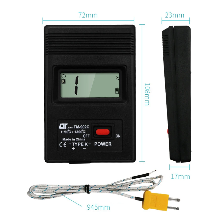 TM-902C Digital LCD Thermometer Meter Single Input K Type Thermocouple Probe 