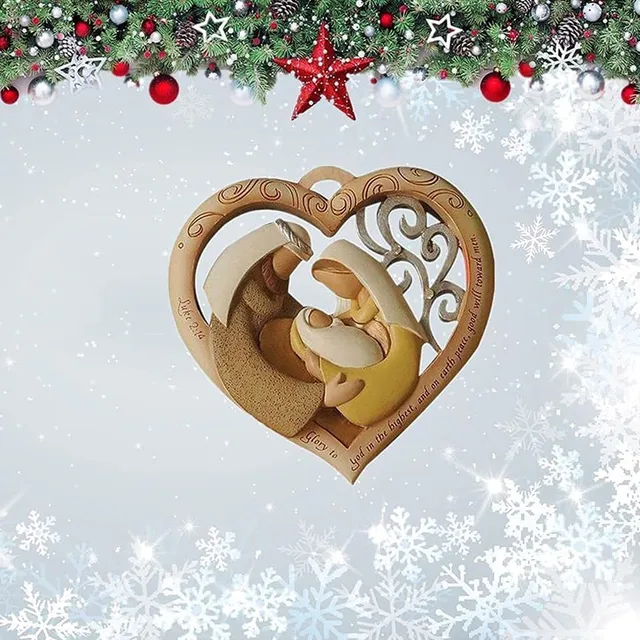 Christmas Holy Family Ornament Wooden Craft Xmas Tree Hanging Hollow Heart  Shaped Christian Angel Statue Christian Hang Ornament - AliExpress