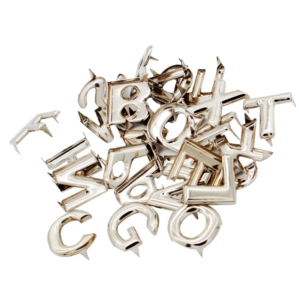 fityle 26Pcs DIY English Letter Metal Rivets Claw Studs For Bags Clothes Hats Leather Decor 15mm