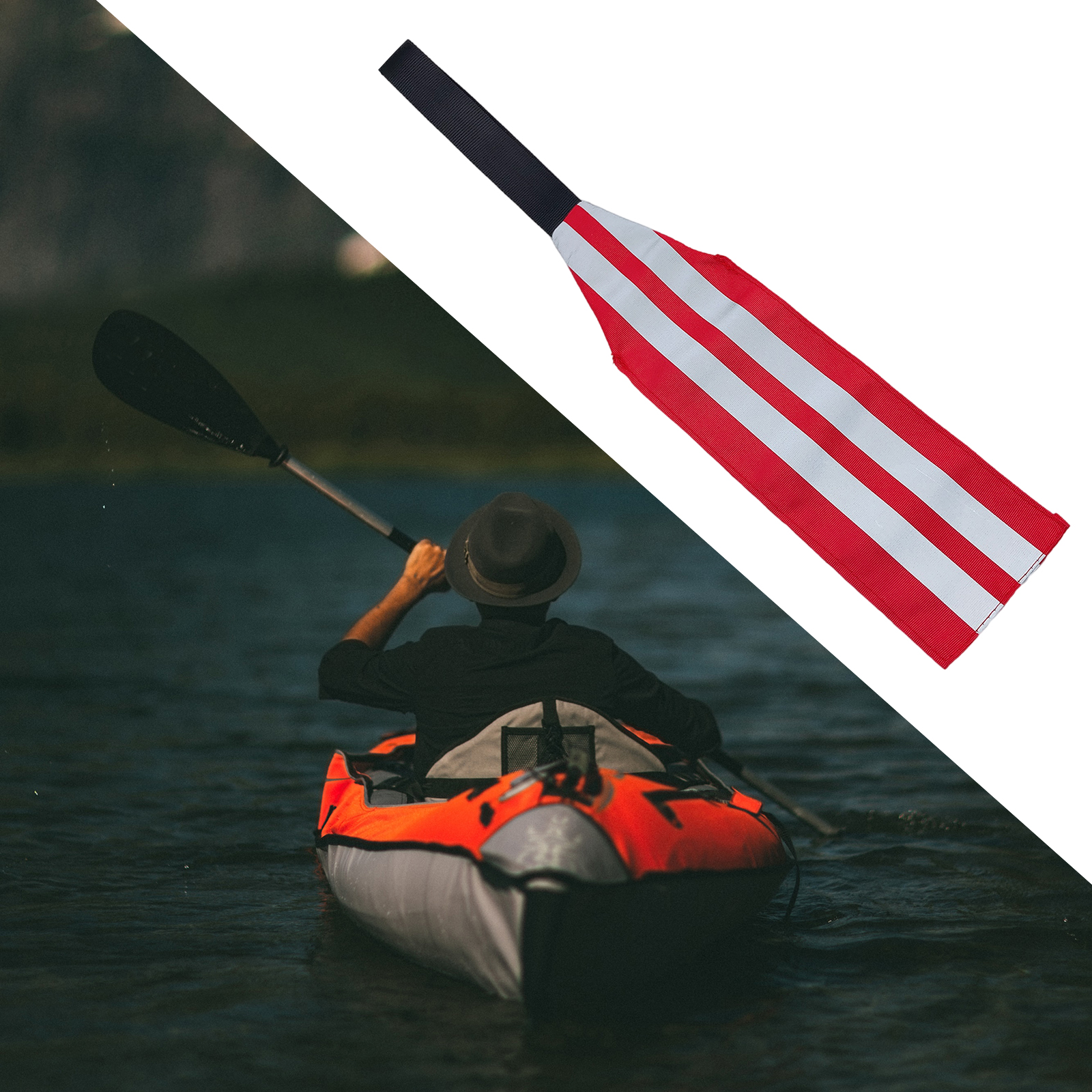 Kayak Towing Safety Flag with Installing Loop, Canoes Boats Bicycle Travel Tow Tail Safe Flags Signal High Visible Signals