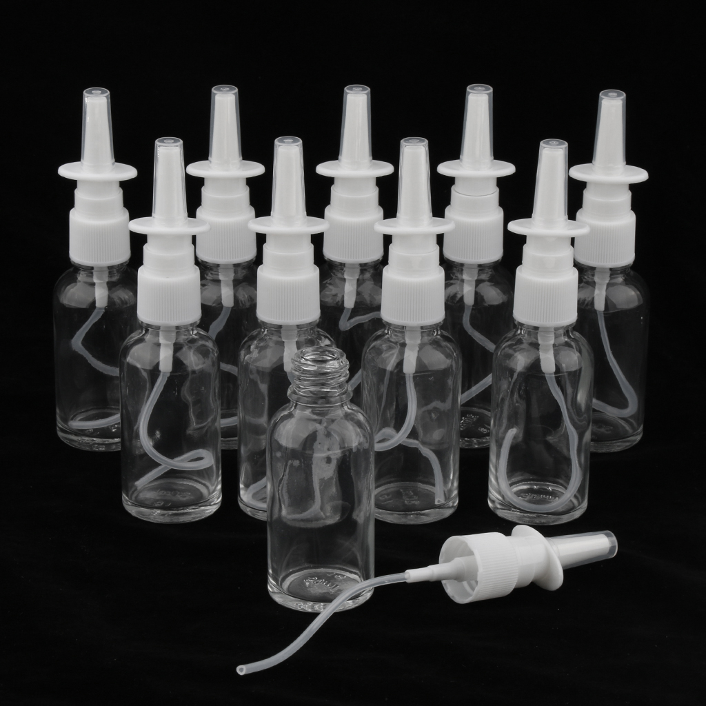 10Pcs Empty Refillable Glass Nasal Spray Bottles Fine Mist Pump Vials 30ml Suit for Makeup Water Perfumes Essential Oils etc.