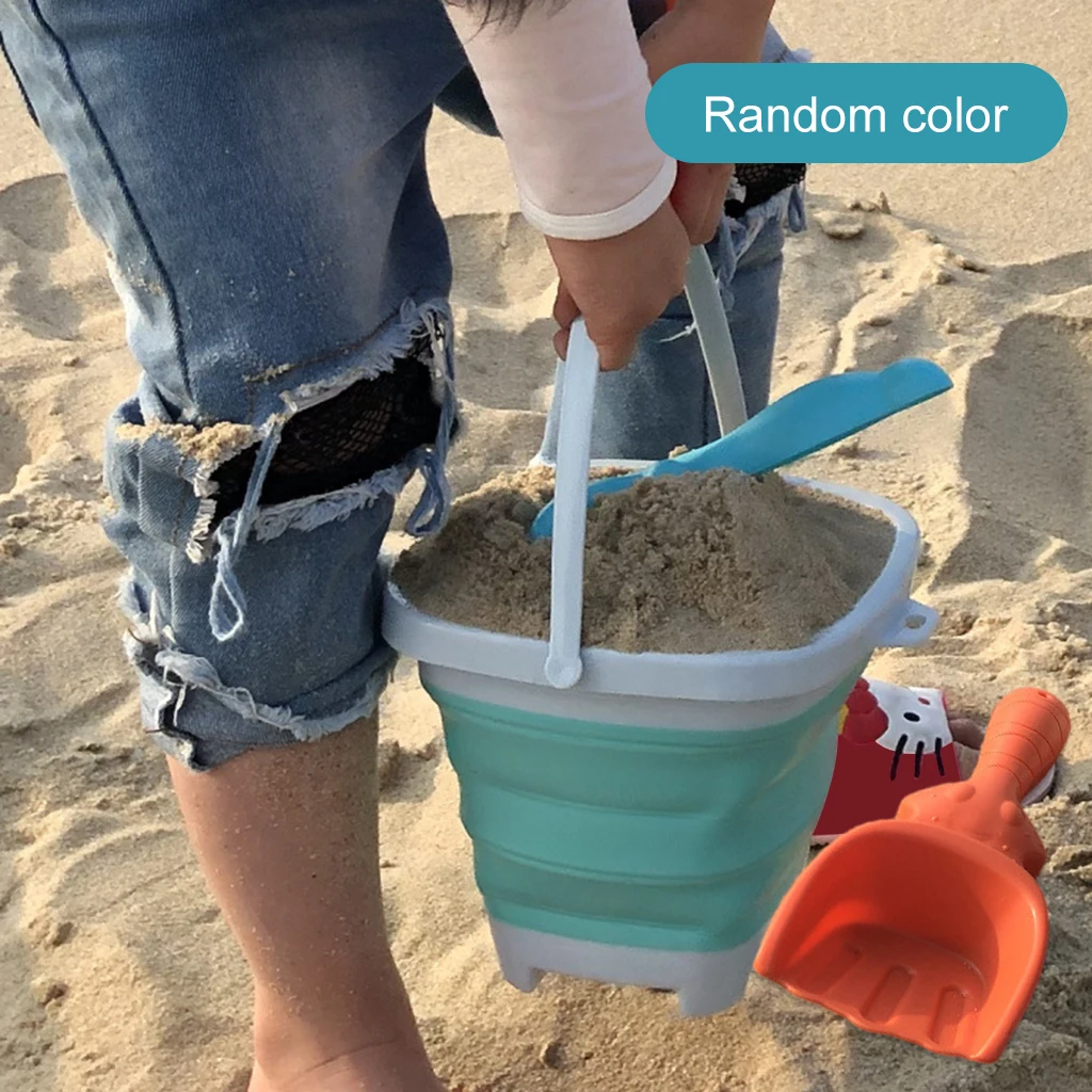 3PCS Collapsible Buckets with Rake and Shovel for Kids Beach Play Camping