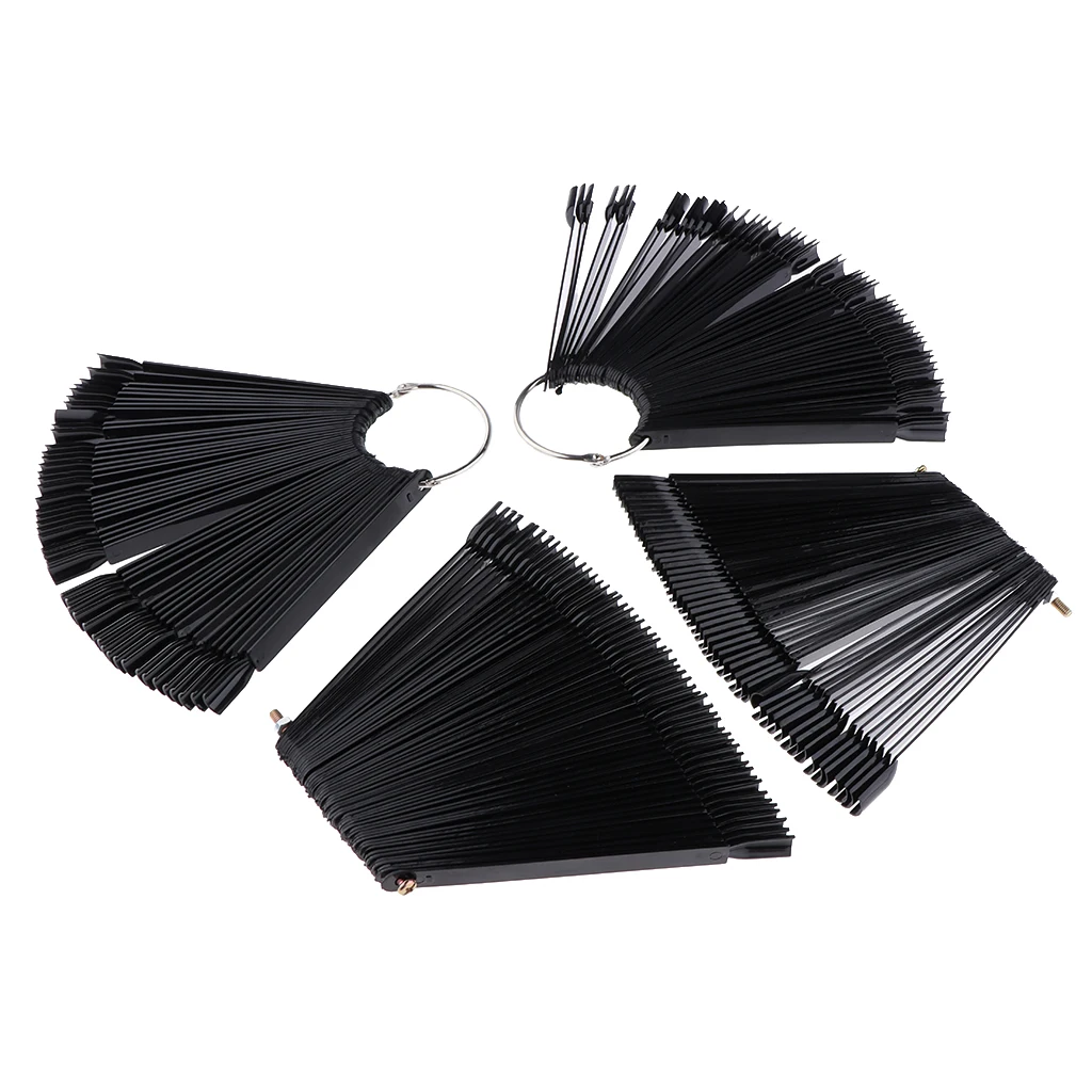 200Pcs Nail Tips Black Fan-shaped False Nail Art Tips Sticks Polish Gel Salon Display Chart Practice Tools Set