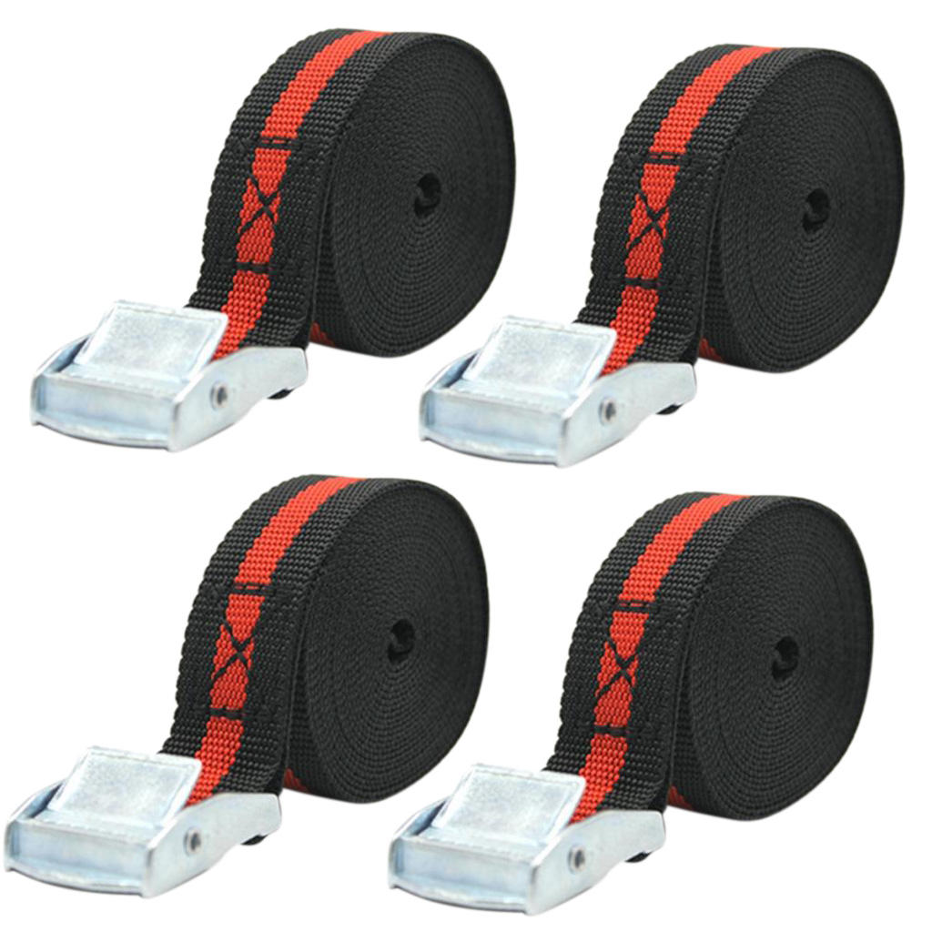 4 Pcs Car Metal Cam Buckle Tie Down Straps Cargo Lash Luggage Belt For Trailers Caravan Pickup RV Motorhome 2500X25mm
