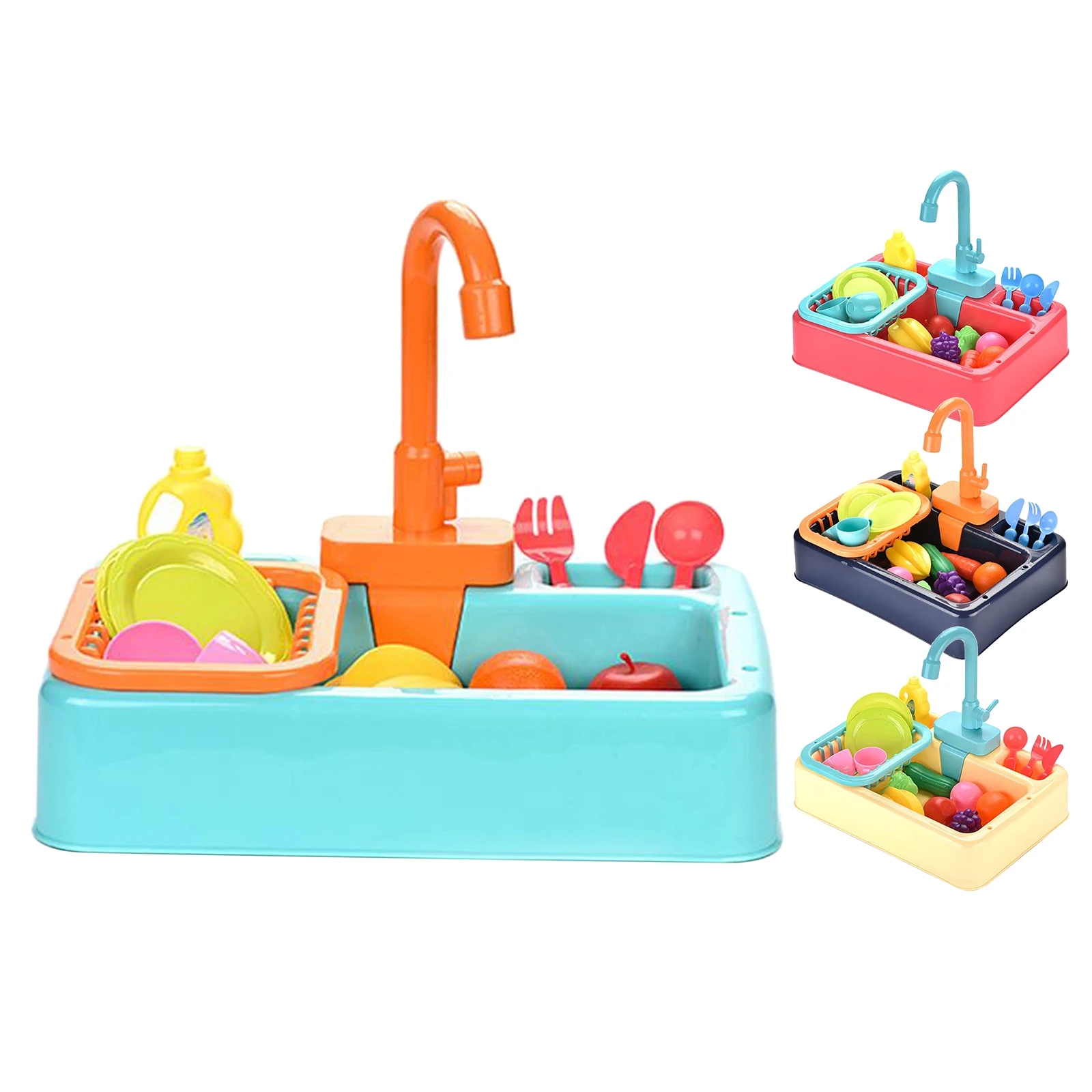 Pretend Kitchen Sink Toy Set Cut Vegetables Game with Simulated Water Tap Kitchenware Wash Up Tap Water Toys Role Playing Games
