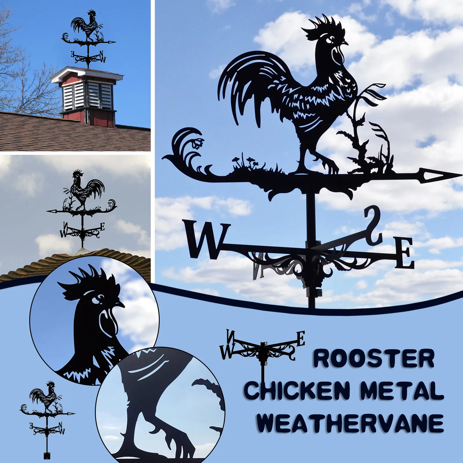 CNMJI Weather Vane Stainless Steel Running Horse Angler Hunter Hound Weathervane Measuring Tool Direction Indicator for Garden Patio Yard Ornament Weathercock 