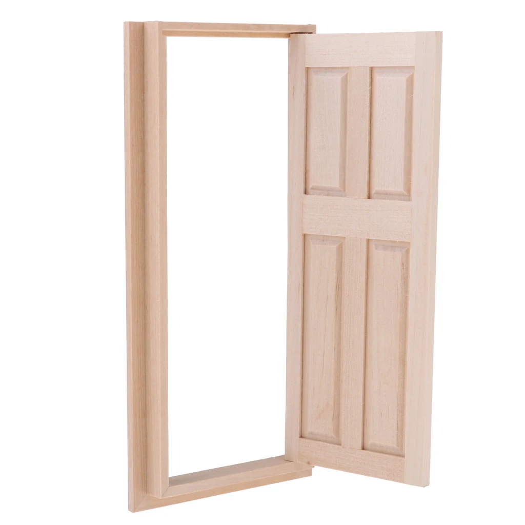 1:12 Wooden External 4-Pane Single Door Frame for Dolls House DIY Decor