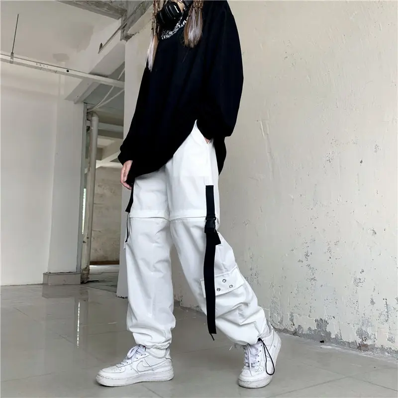 Houzhou branco streetwear carga calças femininas y2k