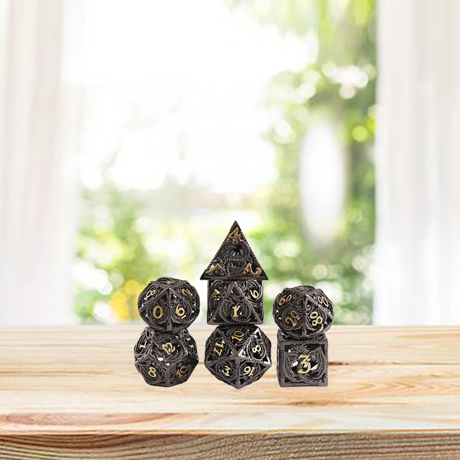 7Pcs Metal DND Dice Set Dragon Pattern Shape Hollow-carved Design with Carry Case Role Playing Game PRG Math Teaching