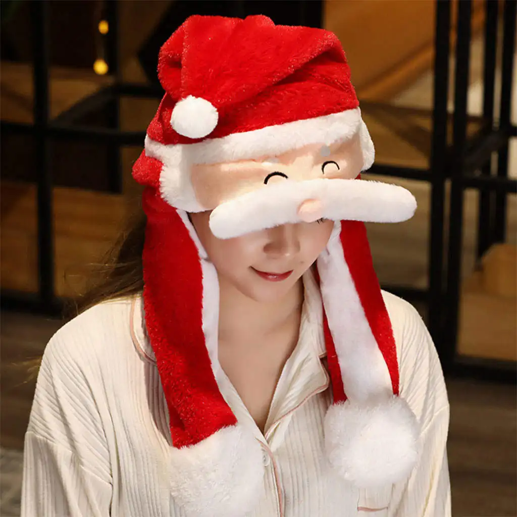 Cute Ear Moving Christmas Hat Jumping Hat Plush Toys Cosplay Soft Head-Wear for Holiday Dress-up New Year Festival Xmas Gift