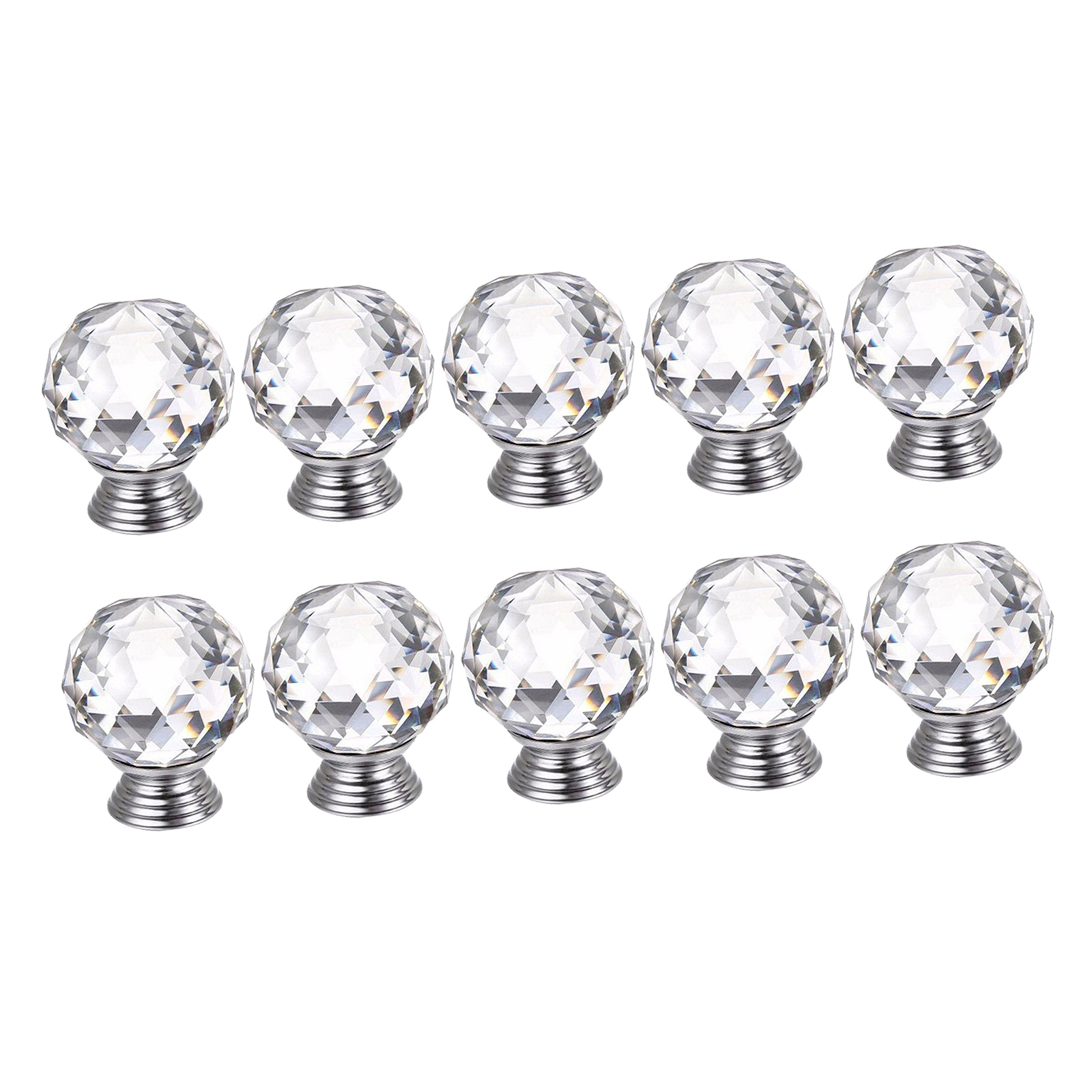 10Pcs 30MM Crystal Clear Cabinet Dresser Knobs Diamond Shape Drawer Door Chrome Glass Pull Handles for Kitchen Office DIY