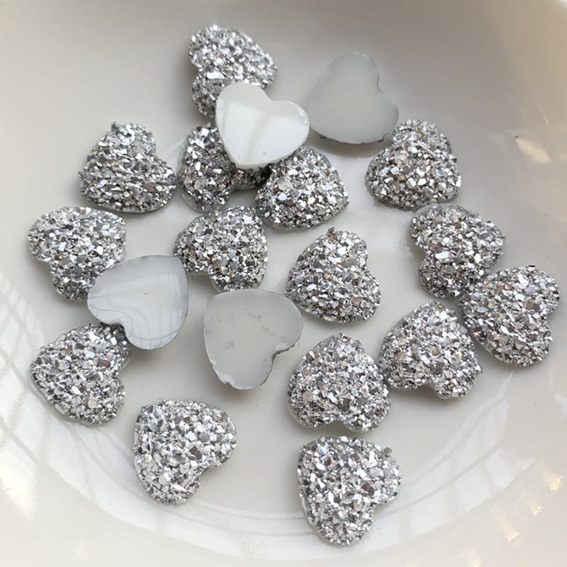 80 stücke Kristall AB 12mm Herz Flatback Harz Gepunktete Strass Cabochon Flache Rückseite Für Hochzeit Taste DIY Dekoration-HB26 – Detail 4