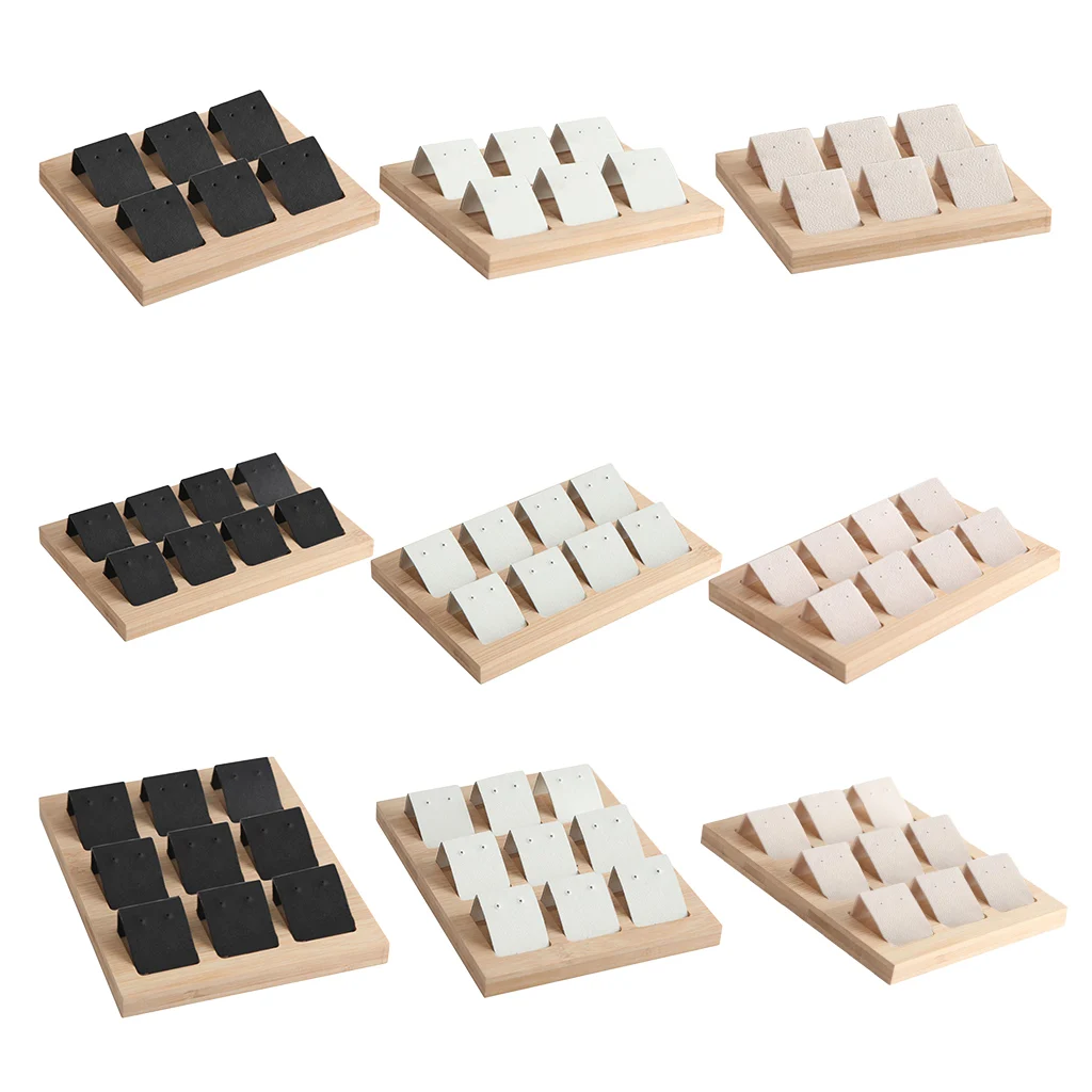 Natural Wood Stud Earring Display Stand Rack Earring Card Holders with Tray