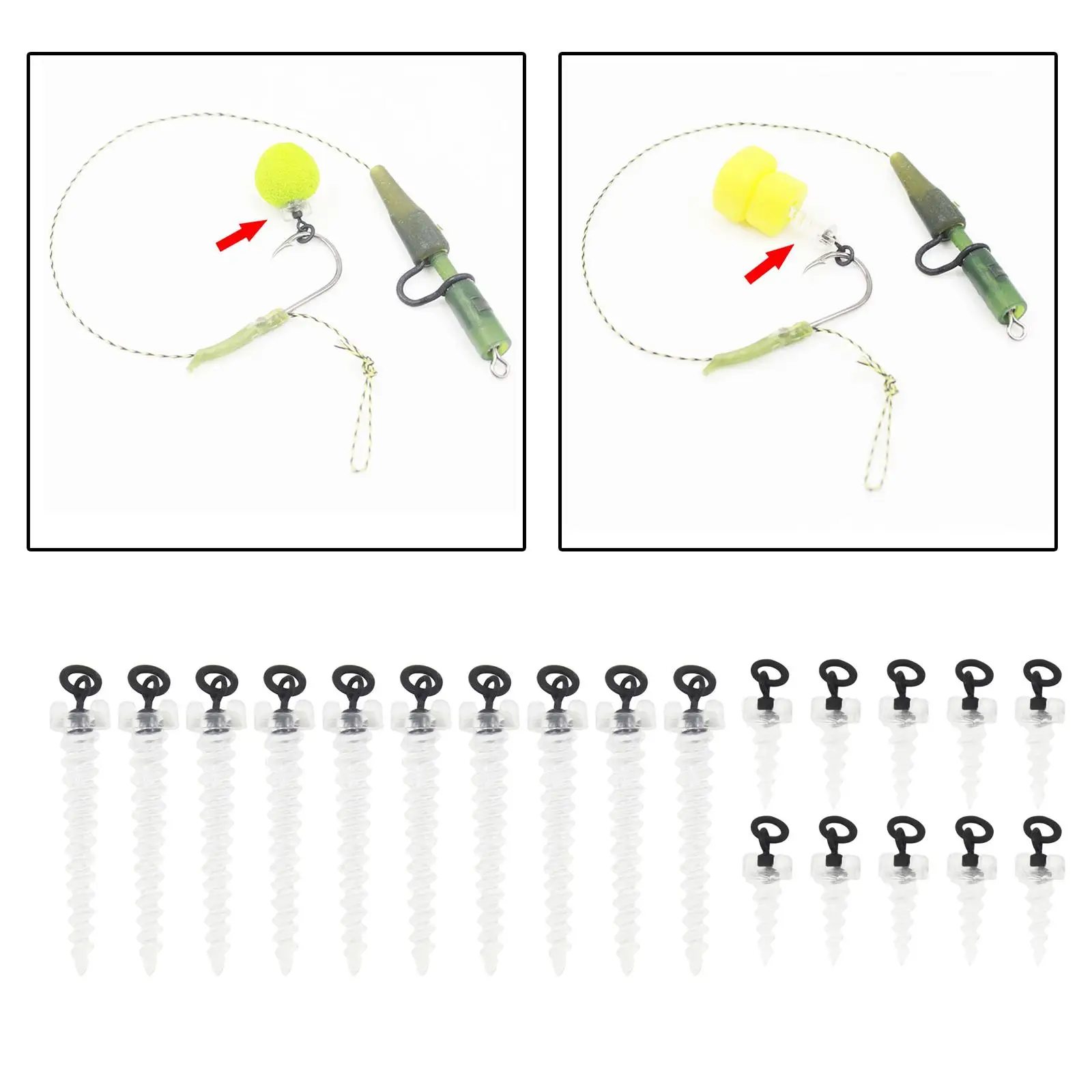 10Pcs Plastic Carp Boilie Bait Screw with Round Link Loop Swivels Fishing Gear Rig for Carp Fishing Grains Soft Baits Hook Stop
