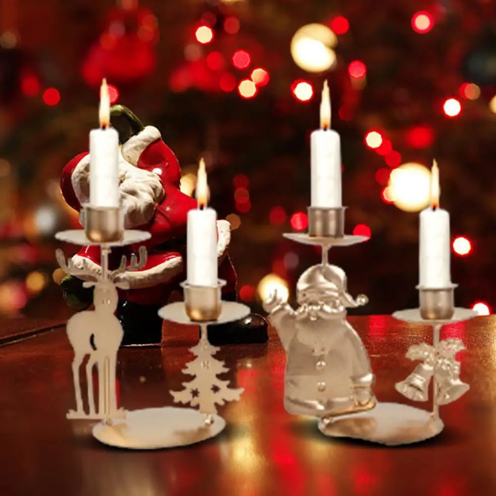 Adore store Navidad Candelabro de Hierro Reno Diseño del sostenedor de Vela de Navidad Decoración para el hogar Tabla Chimenea 