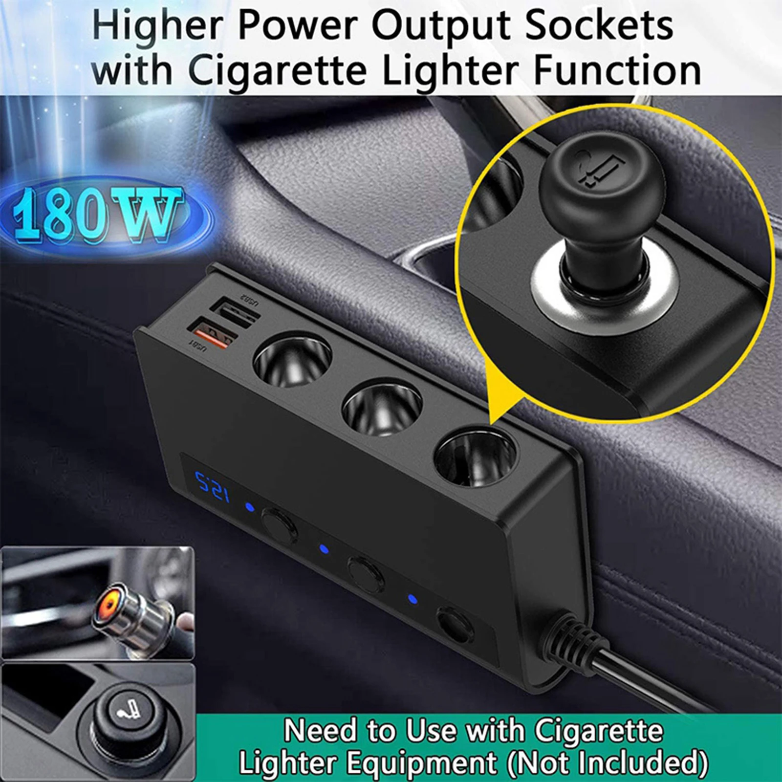 Quick Charge 3.0 Auto Cigarette Lighter Adapter 12V/24V 180W for GPS Dashcam