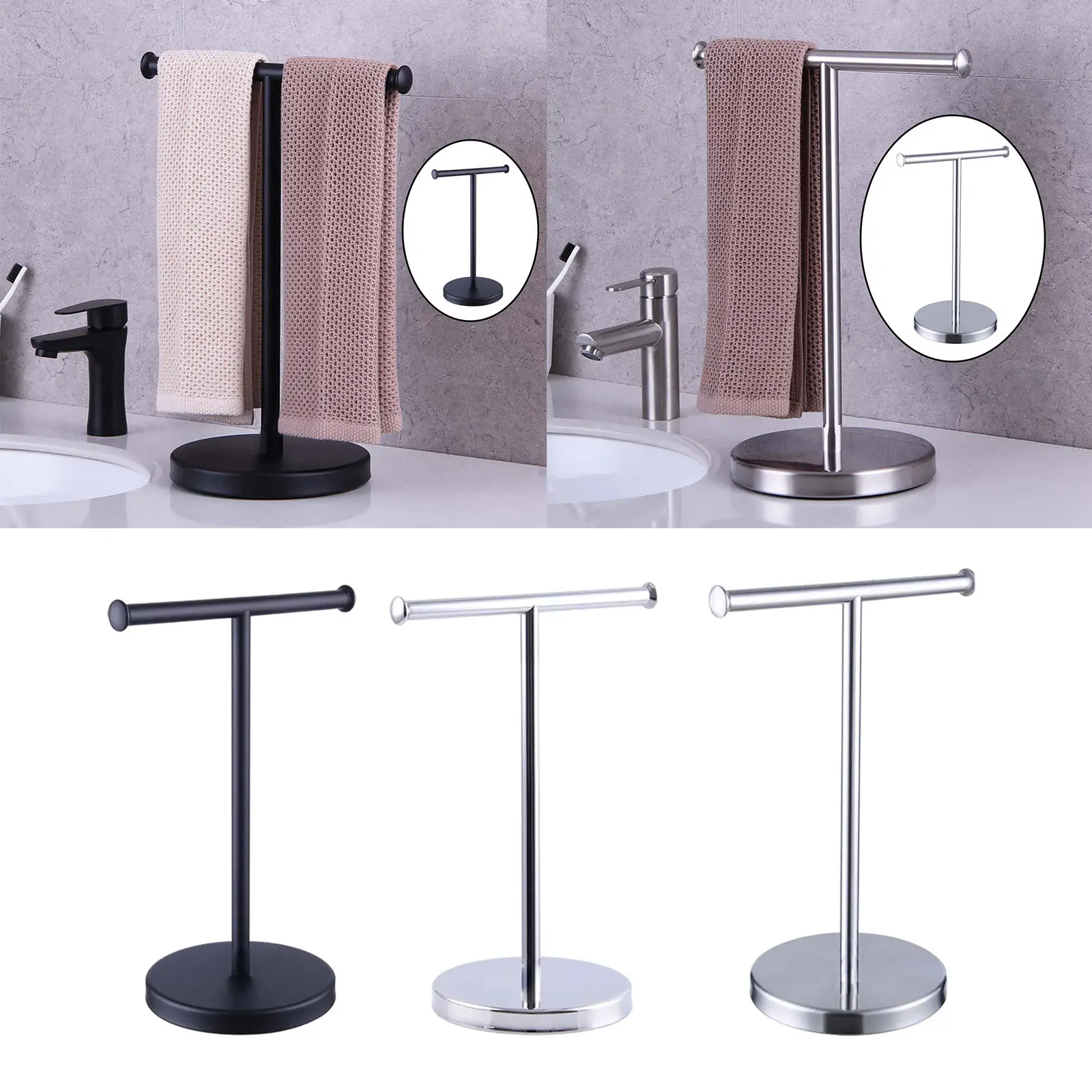 Stainless Steel Jewelry Standing Movable Accessories T Shape Towel Holder Stand Towel Rack Bath Stand for Home Bathroom Kitchen