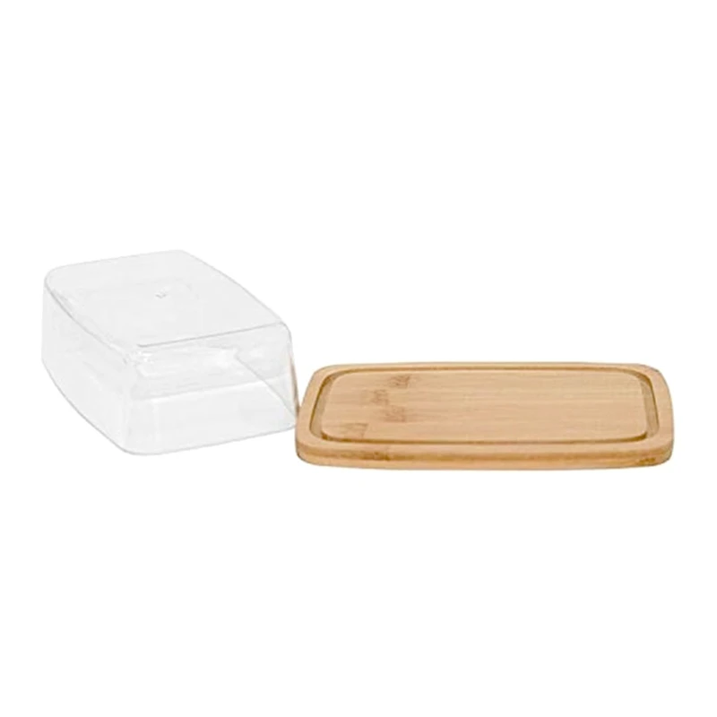 Wooden Base Cheese Butter Dish with Clear Acrylic Dome Cover Lid Table Storage 